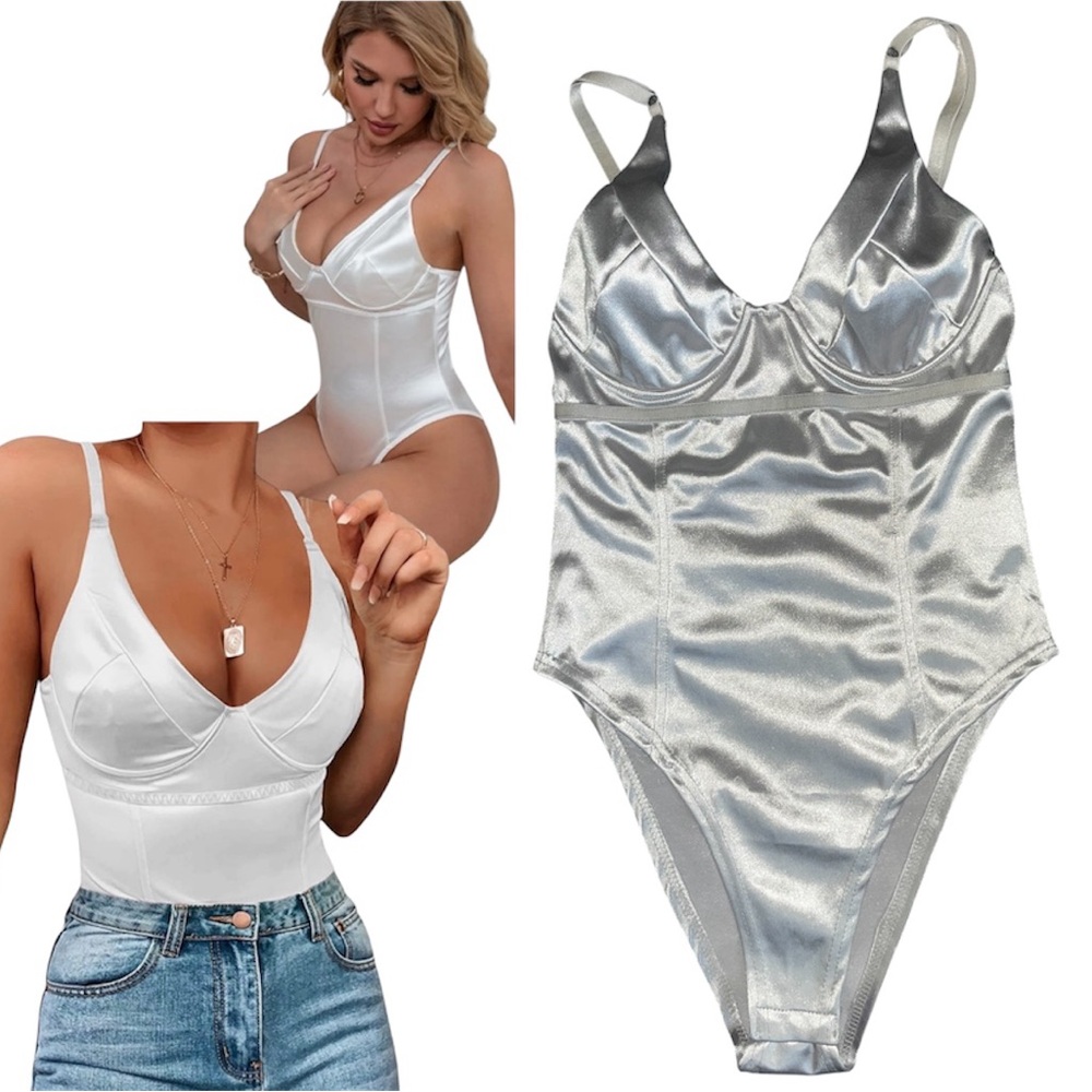 Urban Outfitters Shimmering Silver Bodysuit